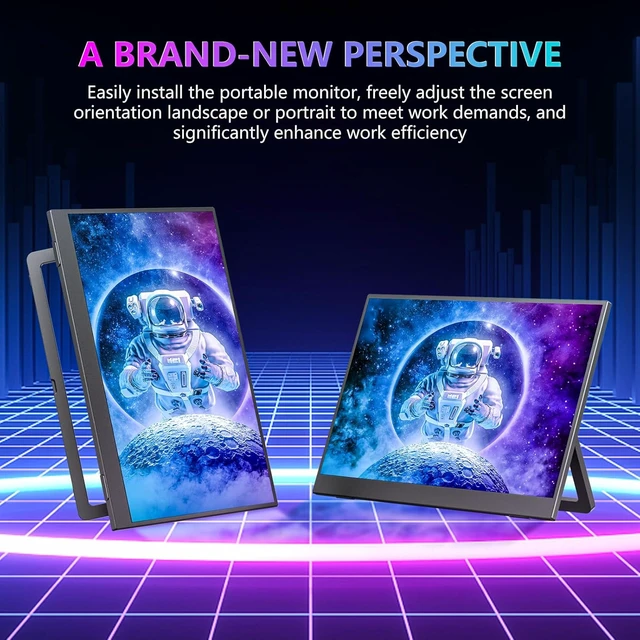Alt view image 4 of 7 - 14" FHD 1080P Portable Monitor Ultra-Slim with Built-in 180° Adjustable Stand, Second Screen for Laptop, Desktop, Tablet, Phone, Xbox & PS4/PS5