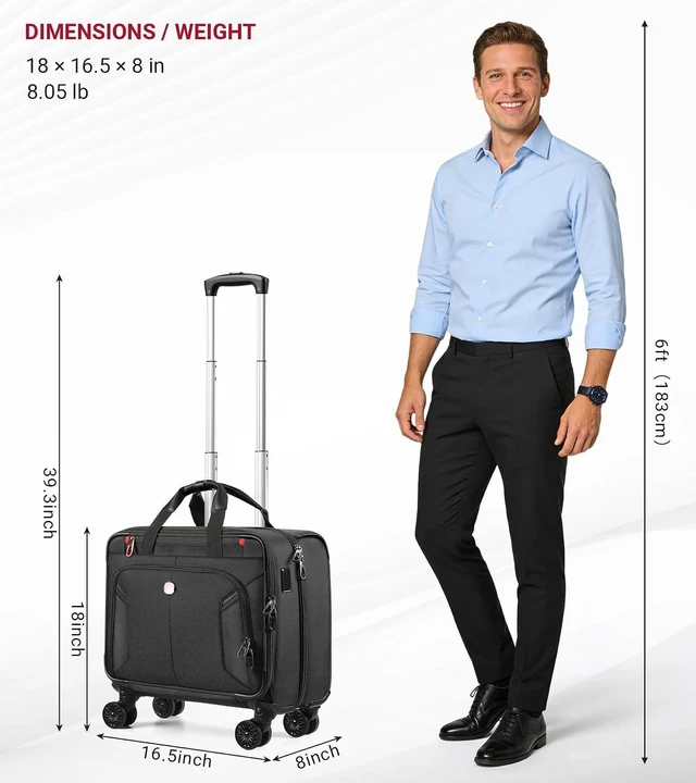 Alt view image 6 of 7 - Water-Resistant Rolling Laptop Bag with Wheels Rigid Frame, USB & Type-C Charging Port, for 17.3-Inch Laptop, Work Travel & Business
