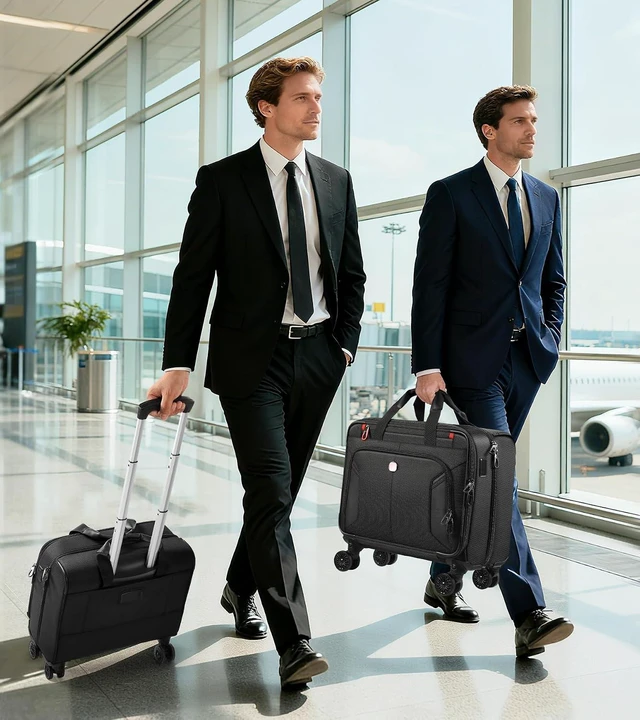 Alt view image 7 of 7 - Water-Resistant Rolling Laptop Bag with Wheels Rigid Frame, USB & Type-C Charging Port, for 17.3-Inch Laptop, Work Travel & Business