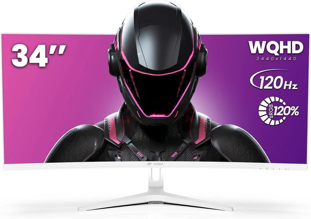 Alt view image 2 of 7 - 34" WQHD 120Hz Ultrawide Curved Gaming Monitor 1500R, FreeSync, White
