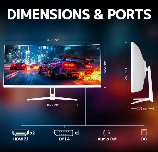 Alt view image 6 of 7 - 34" WQHD 120Hz Ultrawide Curved Gaming Monitor 1500R, FreeSync, White