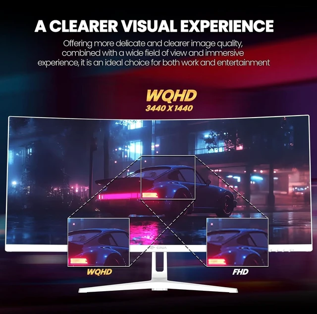 Alt view image 7 of 7 - 34" WQHD 120Hz Ultrawide Curved Gaming Monitor 1500R, FreeSync, White