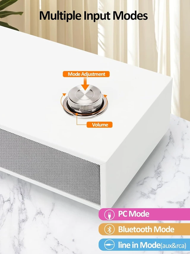 Alt view image 3 of 6 - 2.1 USB-Powered Computer Speakers with Subwoofer Bluetooth 5.0 & RCA Input for Desktop, Laptops, Phonograph, Phones & Tablets (K03) (White)