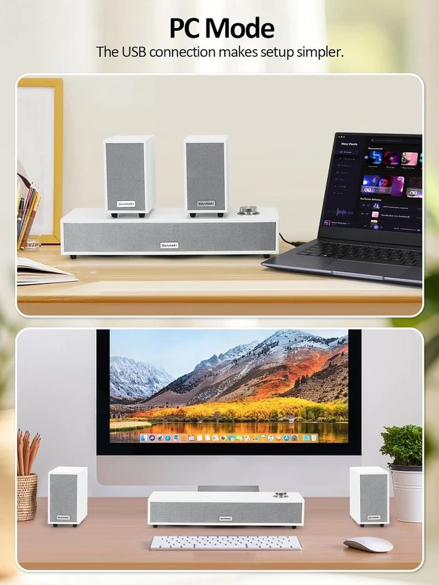 Alt view image 4 of 6 - 2.1 USB-Powered Computer Speakers with Subwoofer Bluetooth 5.0 & RCA Input for Desktop, Laptops, Phonograph, Phones & Tablets (K03) (White)