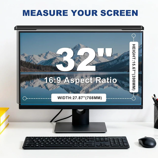 Alt view image 2 of 6 - Hanging 32-Inch Computer Privacy Screen Filter Compatible with Flat 32" 16:9 Widescreen Monitors, Protects Eyes from Glare & Blue Light