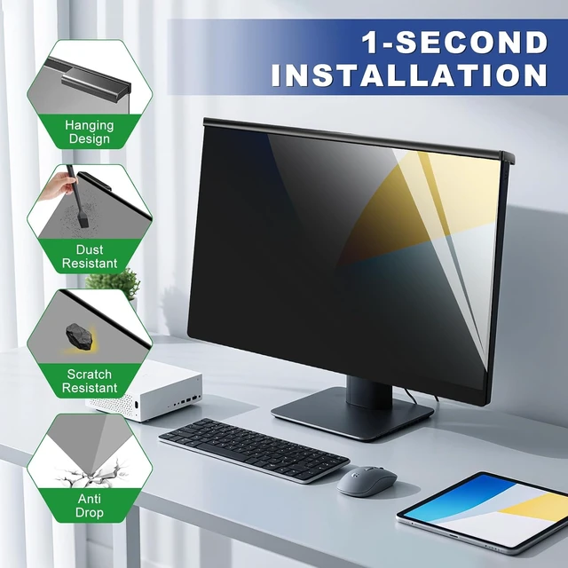 Alt view image 4 of 6 - Hanging 32-Inch Computer Privacy Screen Filter Compatible with Flat 32" 16:9 Widescreen Monitors, Protects Eyes from Glare & Blue Light