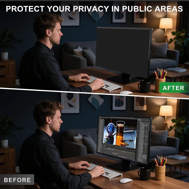 Alt view image 6 of 6 - Hanging 32-Inch Computer Privacy Screen Filter Compatible with Flat 32" 16:9 Widescreen Monitors, Protects Eyes from Glare & Blue Light