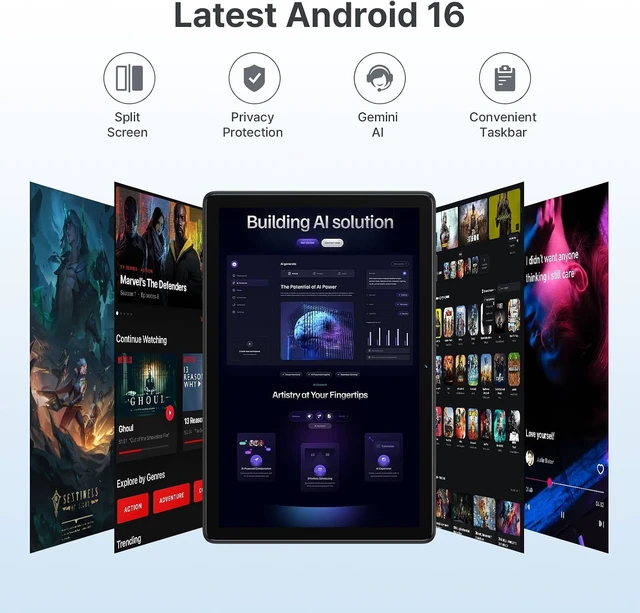 Alt view image 3 of 7 - 10.1-Inch Android 16 Tablet 12GB + 64GB, 2-in-1 with Keyboard