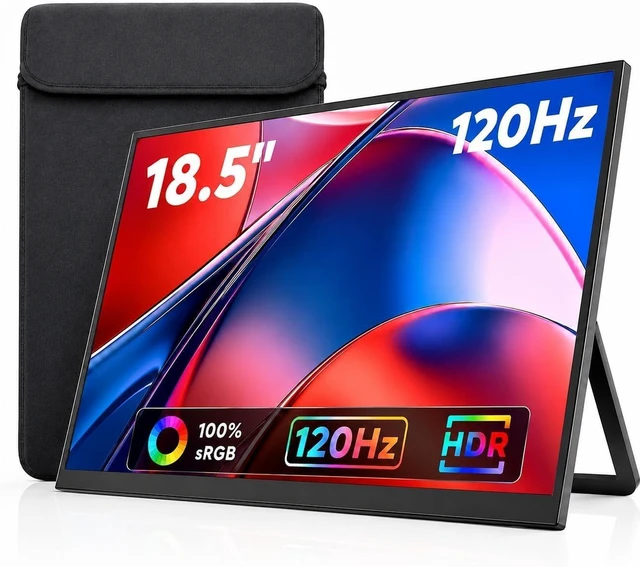 Main image of 18.5-Inch 120Hz 1080P FHD IPS Portable Monitor Travel Second Screen for Laptop/Phone/Xbox/PS4/5, 125% sRGB, Dual Speakers, VESA & Storage Bag