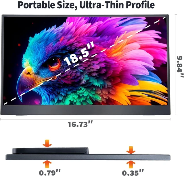 Alt view image 6 of 7 - 18.5-Inch 120Hz 1080P FHD IPS Portable Monitor Travel Second Screen for Laptop/Phone/Xbox/PS4/5, 125% sRGB, Dual Speakers, VESA & Storage Bag