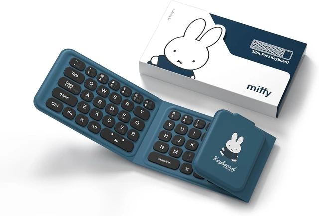 Main image of Miffy Triple-Fold Bluetooth Keyboard Magnetic Fold Design with Integrated Touchpad & Numeric Keypad, Bluetooth 5.0 (3 Devices), 5.6mm Slim Rechargeable, Premium Leather, Blue