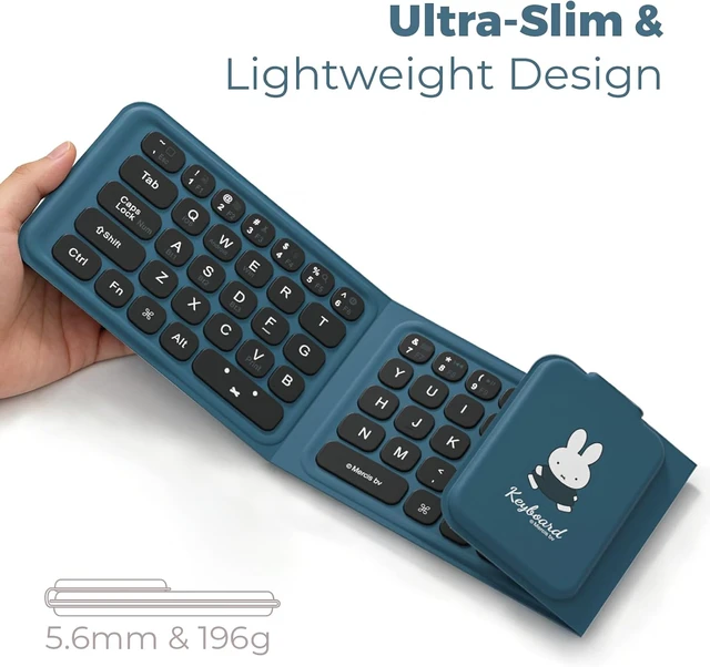 Alt view image 3 of 7 - Miffy Triple-Fold Bluetooth Keyboard Magnetic Fold Design with Integrated Touchpad & Numeric Keypad, Bluetooth 5.0 (3 Devices), 5.6mm Slim Rechargeable, Premium Leather, Blue