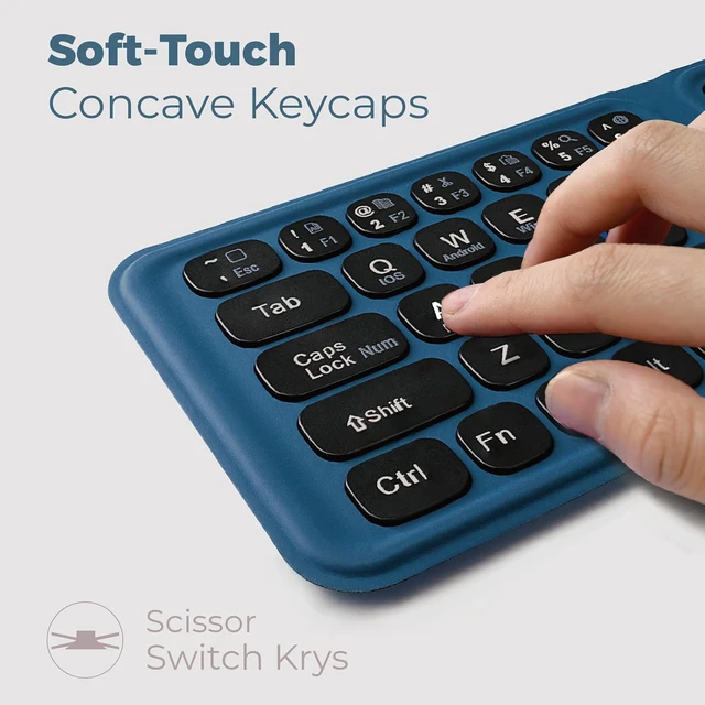 Alt view image 4 of 7 - Miffy Triple-Fold Bluetooth Keyboard Magnetic Fold Design with Integrated Touchpad & Numeric Keypad, Bluetooth 5.0 (3 Devices), 5.6mm Slim Rechargeable, Premium Leather, Blue