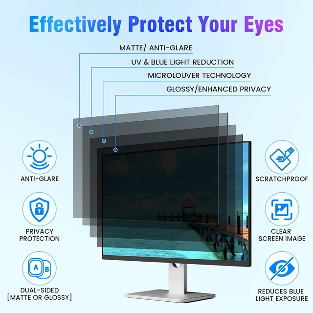 Alt view image 6 of 6 - Removable 34-Inch Computer Privacy Screen Filter for 21:9 Widescreen Monitors Anti-Glare Blue Light Eye Protection Shield