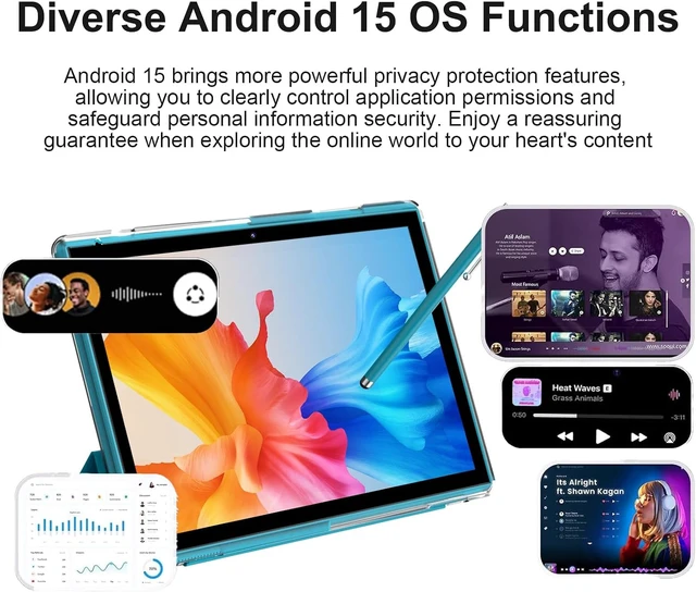 Alt view image 2 of 7 - 10.1 Inch Android 15 Tablet with Case & Stylus 8GB RAM 32GB ROM, 1TB Expandable, Dual Camera, 5G WiFi-6, 6000mAh Battery, Protective Cover
