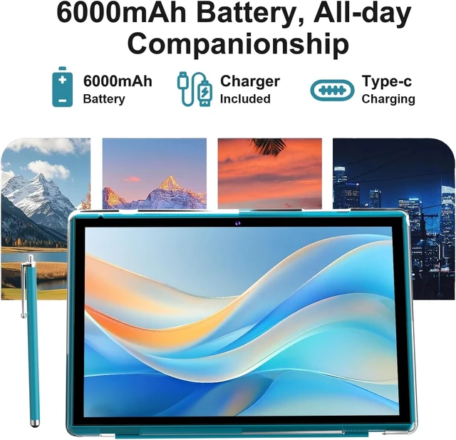 Alt view image 5 of 7 - 10.1 Inch Android 15 Tablet with Case & Stylus 8GB RAM 32GB ROM, 1TB Expandable, Dual Camera, 5G WiFi-6, 6000mAh Battery, Protective Cover