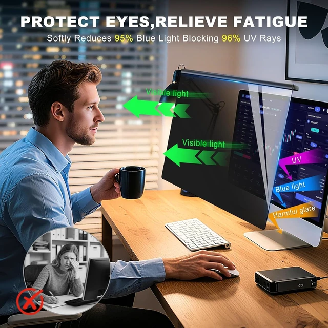 Alt view image 5 of 6 - Hanging 32-Inch Computer Privacy Screen Filter Compatible with Flat 32" 16:9 Widescreen Monitors, Protects Eyes from Glare & Blue Light