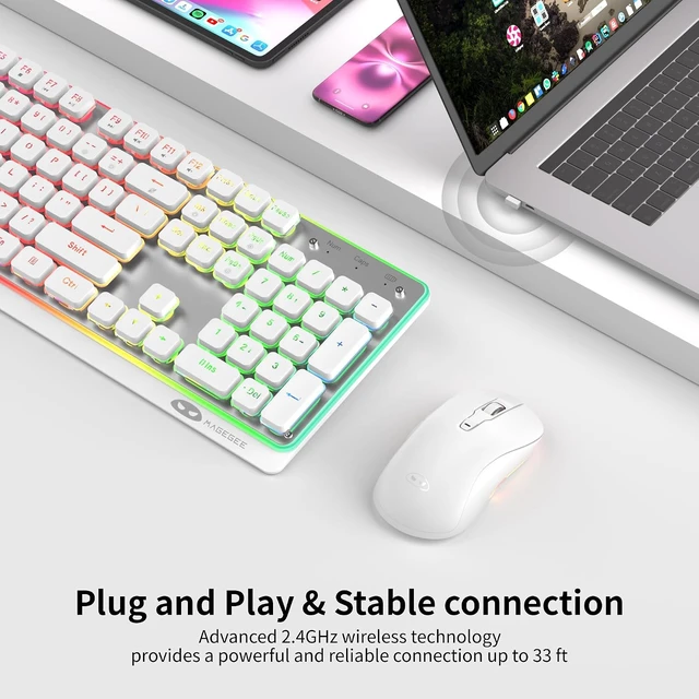 Alt view image 2 of 7 - 2.4G Full-Size Wireless Keyboard & Mouse Combo 104-Key RGB Keyboard with Rechargeable 3-DPI Mouse, Ergonomic Set for Windows, Mac, Laptop, PC