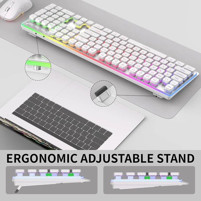 Alt view image 3 of 7 - 2.4G Full-Size Wireless Keyboard & Mouse Combo 104-Key RGB Keyboard with Rechargeable 3-DPI Mouse, Ergonomic Set for Windows, Mac, Laptop, PC