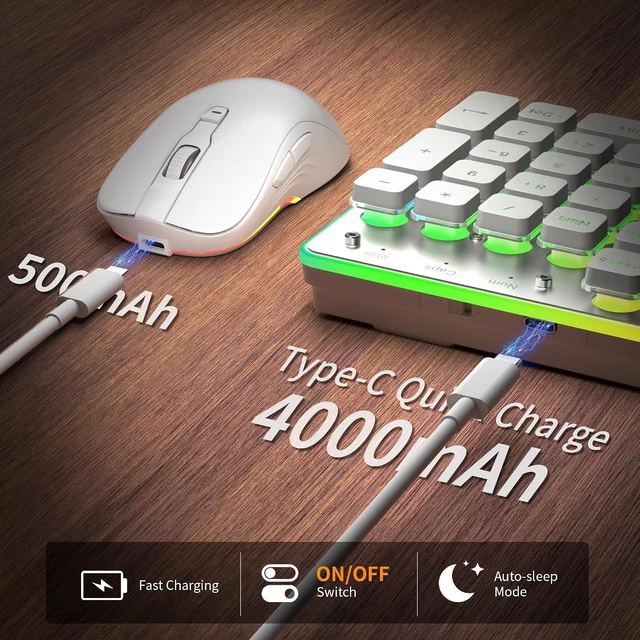 Alt view image 4 of 7 - 2.4G Full-Size Wireless Keyboard & Mouse Combo 104-Key RGB Keyboard with Rechargeable 3-DPI Mouse, Ergonomic Set for Windows, Mac, Laptop, PC