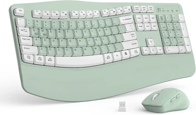 Main image of 2.4G Ergonomic Wireless Keyboard & Mouse Combo with Wave Keys (Avocado Green-A)