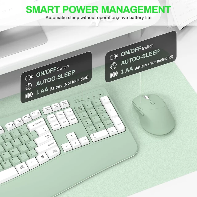 Alt view image 5 of 7 - 2.4G Ergonomic Wireless Keyboard & Mouse Combo with Wave Keys (Avocado Green-A)