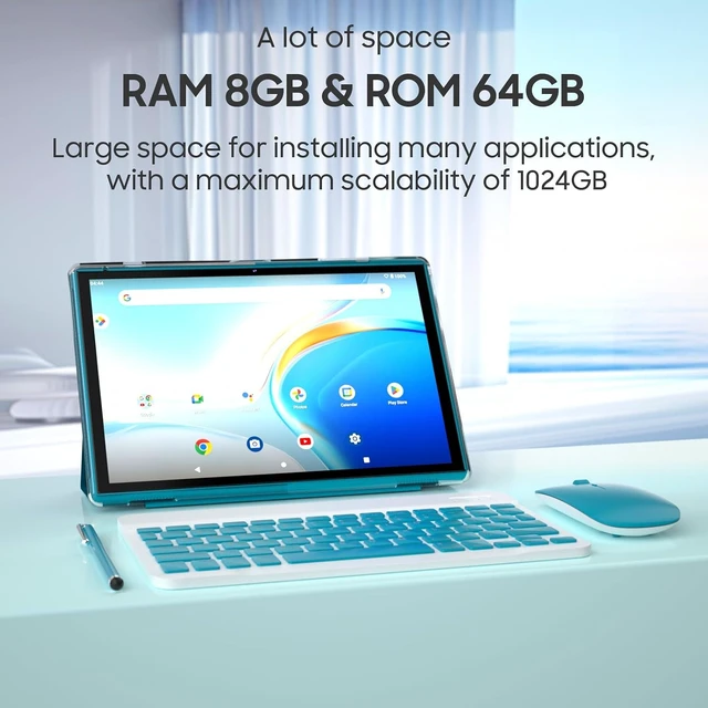Alt view image 4 of 7 - 10.1" 2-in-1 Android 15 Tablet with Keyboard, Case, Mouse & Stylus 8GB+32GB, 1024GB Expandable, 6000mAh Battery, 2MP+8MP Dual Camera, WiFi-6, Bluetooth