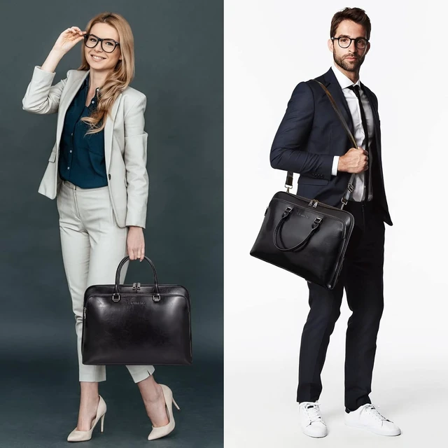 Alt view image 2 of 7 - Genuine Leather Laptop Messenger Shoulder Bag Work Briefcase Satchel for 13.3-15.6 Inch Laptops, Designer Handbag