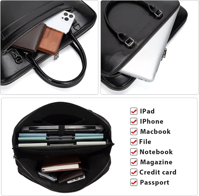 Alt view image 5 of 7 - Genuine Leather Laptop Messenger Shoulder Bag Work Briefcase Satchel for 13.3-15.6 Inch Laptops, Designer Handbag