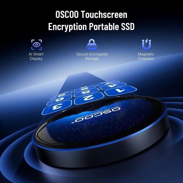 Alt view image 2 of 7 - 1TB Encrypted Touchscreen External SSD Up to 2000MB/s Hard Drive