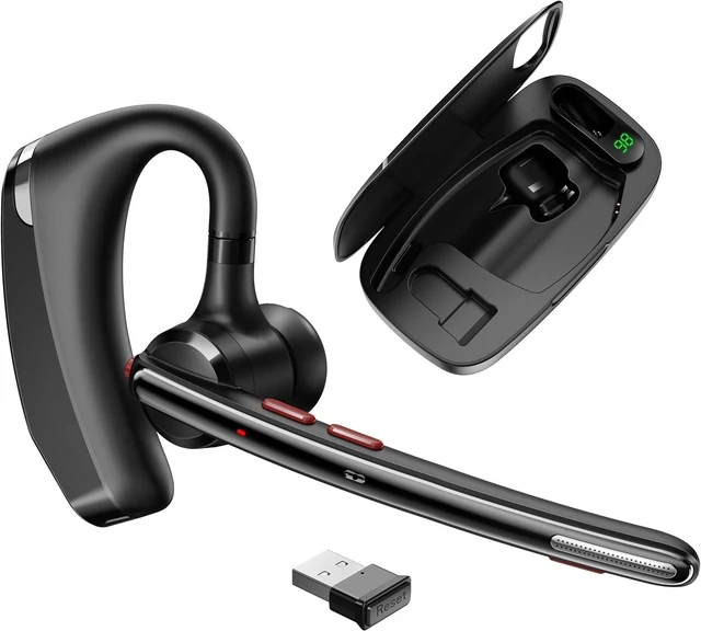 Main image of Bluetooth 5.3 Wireless Headset Dual Noise-Canceling Mics, Portable Charging Case, 300H Standby, Hands-Free Headphones for Computer/Cell Phones, Trucker/Home/Office/Work