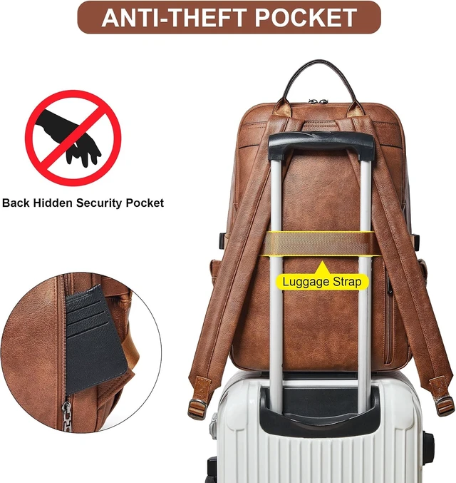 Alt view image 4 of 7 - 17-Inch Leather Laptop Backpack for Women with Giant Tumbler Holders