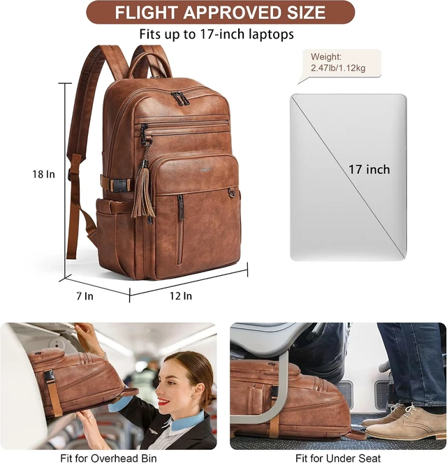 Alt view image 6 of 7 - 17-Inch Leather Laptop Backpack for Women with Giant Tumbler Holders