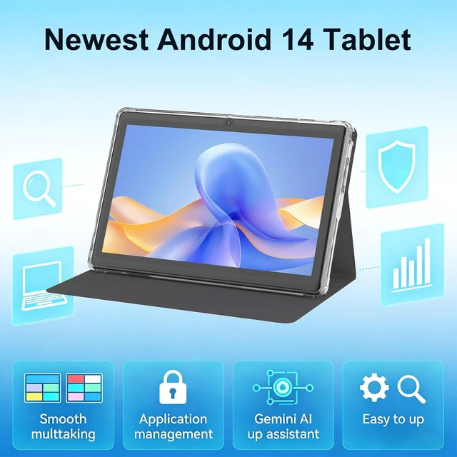 Alt view image 2 of 6 - 7-Inch Android 14 Tablet 8GB RAM(3+5GB Expand) + 32GB ROM, HD Touchscreen, Dual 2MP Cameras, 3000mAh Battery, with Case (Black)