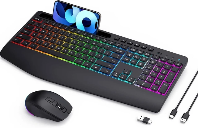 Main image of Ergonomic Wireless Keyboard & Mouse Combo RGB Silent Set for Computer
