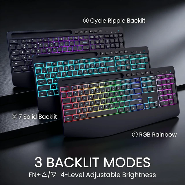 Alt view image 3 of 7 - Ergonomic Wireless Keyboard & Mouse Combo RGB Silent Set for Computer