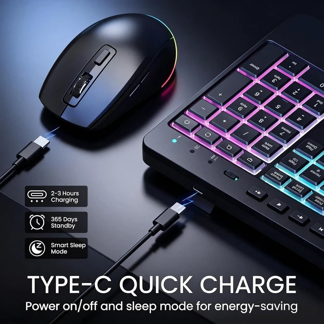 Alt view image 4 of 7 - Ergonomic Wireless Keyboard & Mouse Combo RGB Silent Set for Computer