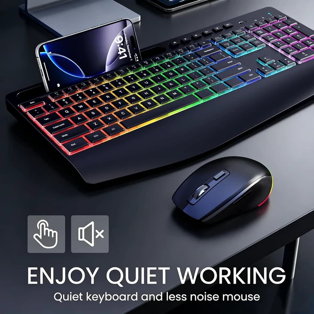 Alt view image 6 of 7 - Ergonomic Wireless Keyboard & Mouse Combo RGB Silent Set for Computer