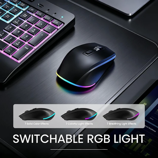 Alt view image 7 of 7 - Ergonomic Wireless Keyboard & Mouse Combo RGB Silent Set for Computer