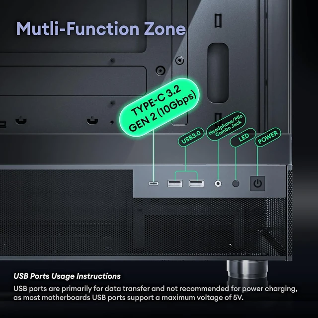 Alt view image 5 of 7 - Aqua 3 Micro ATX PC Case 3 x 120mm 3-Pin ARGB Fans Pre-Installed, Panoramic Tempered Glass Front & Side Panels, Type-C Port (Black)