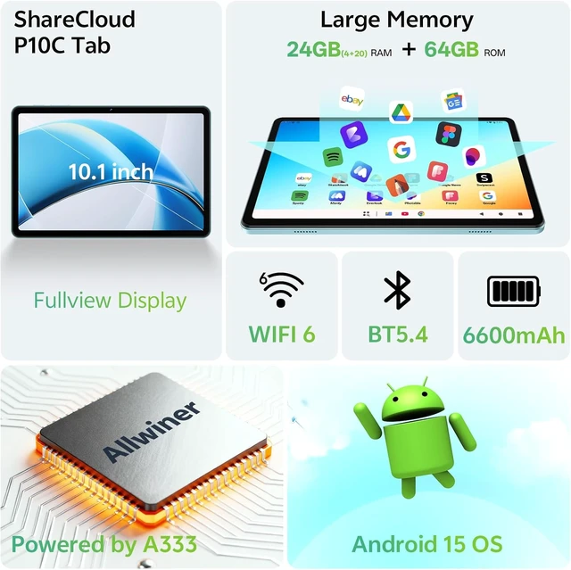 Alt view image 2 of 7 - 10.1-Inch Android Tablet with Case (Gray)