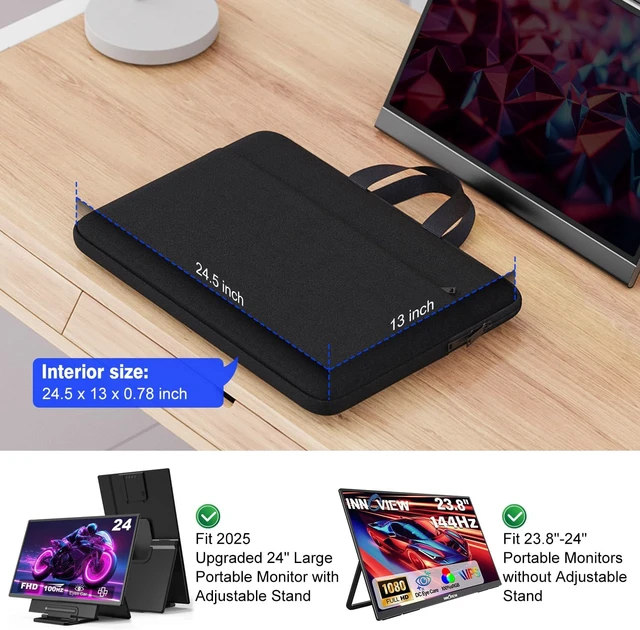 Alt view image 2 of 7 - 24-Inch Portable Monitor Case Protective Carrying Sleeve Bag for InnoView 23.8"/ZenScreen 24"/ViewSonic TD2423D Monitors (Black)