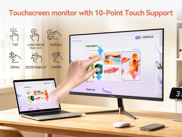 Alt view image 2 of 7 - 24-Inch Touchscreen Monitor 10-Point Touch, FHD 1080P 75Hz IPS, 100% sRGB, VESA Mountable, Tilt, VGA/HDMI/USB for PC, Laptop, Business & Warehouse