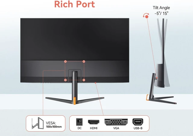 Alt view image 7 of 7 - 24-Inch Touchscreen Monitor 10-Point Touch, FHD 1080P 75Hz IPS, 100% sRGB, VESA Mountable, Tilt, VGA/HDMI/USB for PC, Laptop, Business & Warehouse