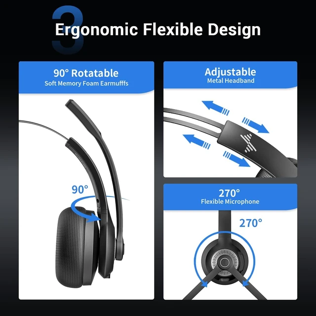 Alt view image 4 of 7 - Bluetooth 5.2 Wireless Headset with Mic for Work Advanced Noise-Reduction Microphone, Clear Calls, Comfortable On-Ear, for PC, Laptop, Phone, Android, Zoom, Office