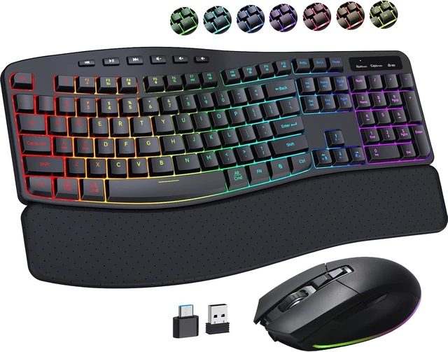 Main image of RGB Wireless Keyboard & Mouse Combo Ergonomic Wave Design, Silent Rechargeable