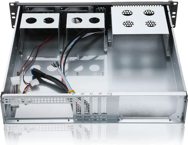 Alt view image 3 of 5 - 2U Micro ATX Server Case Compact Rackmount Chassis with 2 x 5.25 Bays, ATX PS2 PSU Support, 120mm Top Fan, USB3.0 with 2.0 Adapter