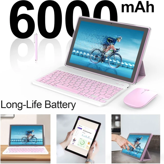 Alt view image 5 of 6 - 10.1-Inch Android 16.0 Tablet 20GB RAM(4+16 Expand)+128GB ROM, 6000mAh Battery, 2+8MP Dual Camera, 1280*800 IPS HD Touchscreen, with Keyboard+Mouse+Case+Stylus (Pink)