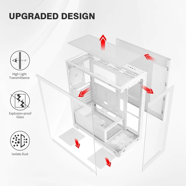 Alt view image 2 of 7 - OV603 ATX Mid-Tower PC Case Spacious High-Airflow Gaming Case with 4 x 120mm PWM ARGB Fans, USB 3.0 & Type-C, Tempered Glass (White)