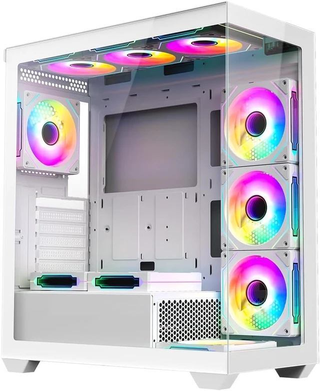 Alt view image 7 of 7 - OV603 ATX Mid-Tower PC Case Spacious High-Airflow Gaming Case with 4 x 120mm PWM ARGB Fans, USB 3.0 & Type-C, Tempered Glass (White)